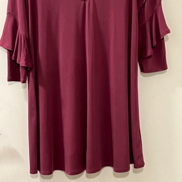 Womens Chic Burgundy Deep V-neck Criss Cross LS Swing Shift Dress Size Large - Picture 4 of 12